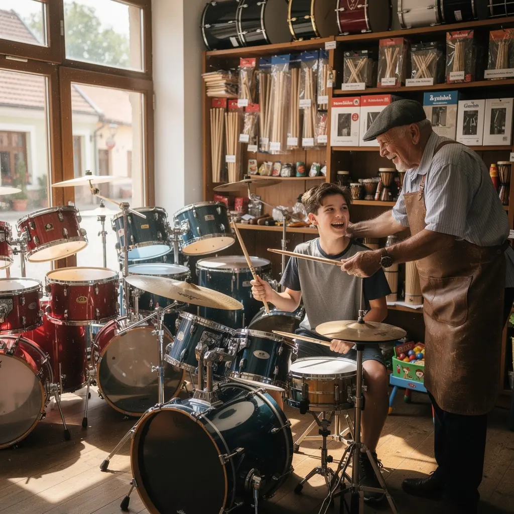 Zenész, aki improvizál a dobokon egy élő koncerten.