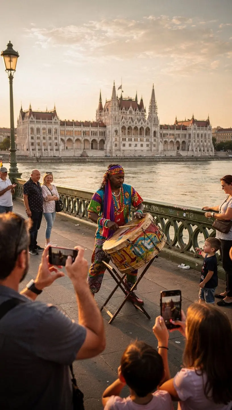 Zenész, aki improvizál a dobokon egy élő koncerten.