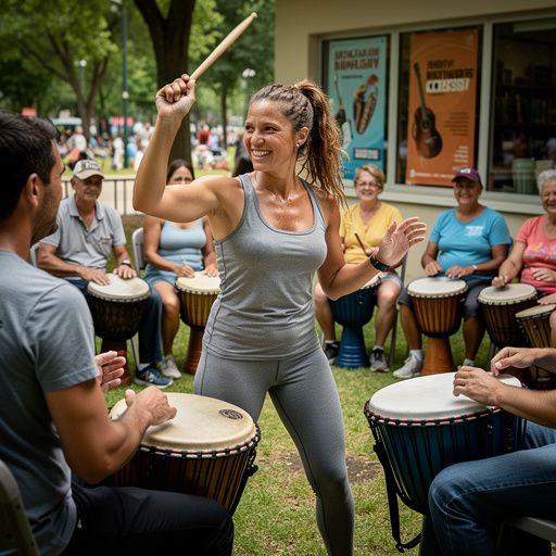 Különböző dobok, például cajon és bongo, egy színpadon.